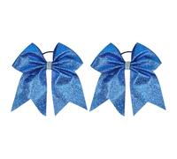 2 Pcs Large Glitter Cheer Hair Bows Cheerleader Hair Ties Sparkly Sequin Ponytail Holder Cheerleading Hair Scrunchies Sports Hair Accessories Blue