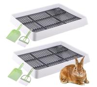 2 Pcs Large Litter Boxes for Rabbits, Removable Grilles Rabbit Training Toilets, Portable Pet Potty Trays with Brooms and Dustpans, 15.1 x 12.2 x 2.6 in, for Dogs, Cats and Small Pets