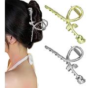 2 Pcs Large Metal Hair Clips Rose Hair Clips Flower Claw Clips Women for Straight Curly Long Hair Thicken Hair Gold & Silver