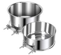 2 Pcs Large Pet Dog Food Water Bowl for Cage Stainless Steel Non-Spill Kennel Hanging Cats Bowls with Clamp Holder Crate Feeder Dish for Medium Large Dogs Huge Pets (7.1x3.7'' & 7.1x2.5'')