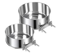 2 Pcs Large Pet Dog Food Water Bowl for Cage Stainless Steel Non-Spill Kennel Hanging Cats Bowls with Clamp Holder Crate Feeder Dish for Medium Large Dogs Huge Pets (7.1x2.5'' & 6.3x2.4'')