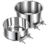 2 Pcs Large Pet Dog Food Water Bowl for Cage Stainless Steel Non-Spill Kennel Hanging Cats Bowls with Clamp Holder Crate Feeder Dish for Medium Large Dogs Huge Pets (7.1x3.5'' & 6.3x2.6'')