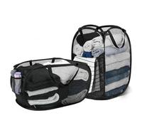 2 Pcs Large Pop Up Laundry Baskets 70-75 L Collapsible Mesh Hampers Black | Breathable Mesh, Portable, Foldable, with Handles & Side Pocket, For Bathroom, Bedroom, Dorm, Camping and Travel