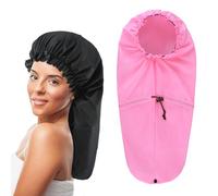 2 Pcs Large Shower Cap for Braids, Extra Long Shower Cap for Women Long Hair & Locs, Waterproof Hair Bonnets for Dreadlocks Drawstring Bath Caps for Women & Men (Black, Pink)