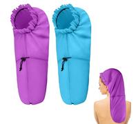 2 Pcs Large Shower Cap for Braids, Extra Long Shower Cap for Women Long Hair & Locs, Waterproof Hair Bonnets for Dreadlocks Drawstring Bath Caps for Women & Men (Blue, Purple)