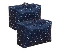 2 Pcs Large Storage Bags with Zips, Oxford Duvet Storage Bag King Size, Waterproof Moving Bags Extra Large Strong, Packing Bag for Moving House, Suitable for Clothing, Quilts(75x50x25cm, Dark Blue)