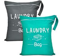 2 Pcs Large Travel Laundry Bags - Waterproof Wet/Dry, Washable, Drawstring, Bathing Suit, Workout, Gym Clothes, Swimming, Yoga - Green, Grey
