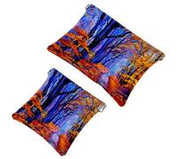 2 PCS Lavender Field with a Tree Pocket Cosmetic Bag, Self-Closing Shrapnel Makeup Pouch, Portable No Zipper Mini Travel Make Up Bag for Headphones Coin Lipstick Cosmetics Earphones Jewelry Organizer