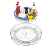 2 Pcs Lazy Susan Turntable Cupboard Organiser, Multi-Functional Clear Acrylic Revolving Condiment Holder, 360°Rotating Spice Racks for Kitchen Cabinet, Fridge and Pantry (Organizer Large & Small)