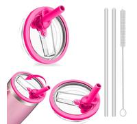 2 PCS Leak-Proof Lids for Stanley Cup 40oz, Stanley Replacement Lid, Tumbler Detachable Flip Straw Lid, Reusable Stanley Cup Lids Leak Proof with 2 Straws and 1 Brush (Rose)