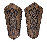 2 Pcs Leather Arm Guards Viking Gauntlet Wristband Medieval Arm Armor Knight Archery Bracers LARP Cosplay Armband for Men (Brown)