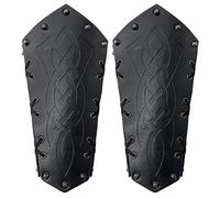 2 Pcs Leather Arm Guards Viking Gauntlet Wristband Medieval Arm Armor Knight Archery Bracers LARP Cosplay Armband for Men (Black)