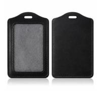 2 Pcs Leather Badge Holder, Badge Id Holder Vertical Leather Id Holders Waterproof Card Holders for Office, Staff, Employees Black