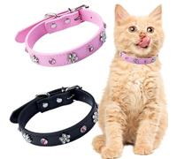 2 PCS Leather Cat Collars Adjustable Kitty Collar Cute Cat Neckband Safety Kitty Neckbands Elegant Cat Neckchain Premium Pet Accessories for Girl and Boy Pets
