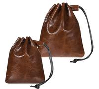 2 pcs Leather Drawstring Pouch, Vintage Leather Coin Pouch Cowhide Storage Bag Small Waterproof Medieval Dice Organizer Dust Wallet Purse for Coins Jewelry Earphones (Coffee, 2 Size)