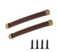 2 Pcs Leather Handles for Drawers, Cabinet Pulls, Vintage Leather Trunk Pulls, Leather Drawer Handles with Mounting Screws, Leather Strap Handles for Luggage, Suitcase, Cabinets (Dark Brown)
