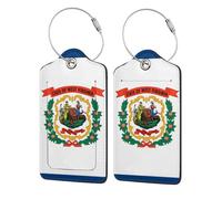 2 PCS Leather Luggage Tag with Stainless Steel Ring, West Virginia Flag Print Suitcase Tags Identifiers,for Women Men Travel