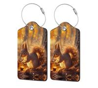 2 PCS Leather Luggage Tags for Suitcases - Autumn Squirrel Glowing Light Suitcase Tags Luggage Identifiers for Suitcases, ID Labels Name Travel Bag for Luggage Accessories with Steel Loop