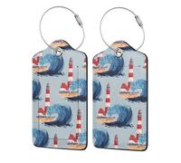 2 PCS Leather Luggage Tags for Suitcases - Beacon in The Huge Waves of The Surf Suitcase Tags Luggage Identifiers for Suitcases, ID Labels Name Travel Bag for Luggage Accessories with Steel Loop
