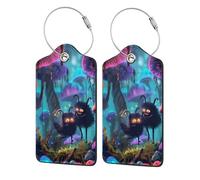 2 PCS Leather Luggage Tags for Suitcases - Cute Fuzzy Fantasy Creatures Suitcase Tags Luggage Identifiers for Suitcases, ID Labels Name Travel Bag for Luggage Accessories with Steel Loop