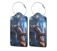 2 PCS Leather Luggage Tags for Suitcases - Glowing Winter Arctic Fox a Suitcase Tags Luggage Identifiers for Suitcases, ID Labels Name Travel Bag for Luggage Accessories with Steel Loop
