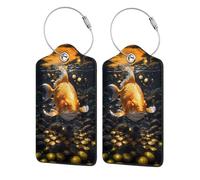 2 PCS Leather Luggage Tags for Suitcases - Golden Koi and Treasure Suitcase Tags Luggage Identifiers for Suitcases, ID Labels Name Travel Bag for Luggage Accessories with Steel Loop
