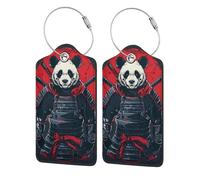 2 PCS Leather Luggage Tags for Suitcases - Red Black Eastern Panda Warrior Suitcase Tags Luggage Identifiers for Suitcases, ID Labels Name Travel Bag for Luggage Accessories with Steel Loop