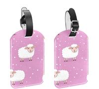 2 PCS Leather Luggage Tags with Cute Sheeps Design for Suitcases and Travel, Baggage Labels