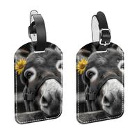 2 PCS Leather Luggage Tags with Donkey Design for Suitcases and Travel, Baggage Labels