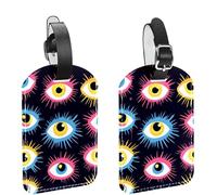 2 PCS Leather Luggage Tags with Magic Evil Eyes Design for Suitcases and Travel, Baggage Labels