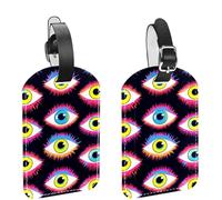2 PCS Leather Luggage Tags with Magic Evil Eyes Design for Suitcases and Travel, Baggage Labels
