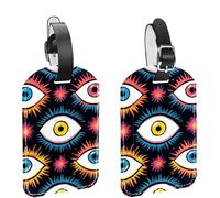 2 PCS Leather Luggage Tags with Magic Evil Eyes Design for Suitcases and Travel, Baggage Labels
