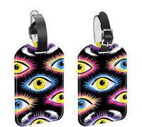 2 PCS Leather Luggage Tags with Magic Evil Eyes Design for Suitcases and Travel, Baggage Labels