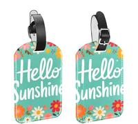 2 PCS Leather Luggage Tags with Spring Hello Sunshine Design for Suitcases and Travel, Baggage Labels