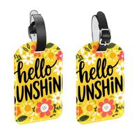 2 PCS Leather Luggage Tags with Summer Hello Sunshine Design for Suitcases and Travel, Baggage Labels