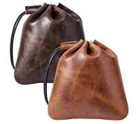 2 Pcs Leather Pouch, Genuine Cowhide Small Drawstring Pouch, Suitable for Carrying Fitness Equipment, Travel Essentials, or Daily Essentials
