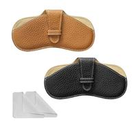 2 Pcs Leather Sunglasses Case, Portable Glasses Case, Soft Slim Travel Spectacle Cases Anti-Scratch Eyeglasses Cover Holder with Suede Fiber Cleaning Cloth for Women Men (Black+Brown)