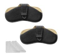 2 Pcs Leather Sunglasses Case, Portable Glasses Case, Soft Slim Travel Spectacle Cases Anti-Scratch Eyeglasses Cover Holder with Suede Fiber Cleaning Cloth for Women Men (Black+Black)