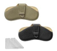 2 Pcs Leather Sunglasses Case, Portable Glasses Case, Soft Slim Travel Spectacle Cases Anti-Scratch Eyeglasses Cover Holder with Suede Fiber Cleaning Cloth for Women Men (Black+Gray)