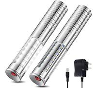 2 Pcs LED Bottle Service Lights Strobe Bottle Girl Lights Baton Reusable Rechargeable Service LED Champagne for Bar Club Birthday Weddings Parties(Silver, White Light)