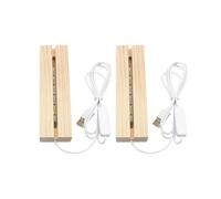 2 Pcs LED Display Base, 15cm Wooden Stand with Warm Light, USB Powered for Crystal Glass Resin Art Plate Holder