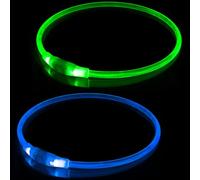 2 PCS LED Dog Collar, USB Rechargeable Flashing Dog Collar for Night Safety, Adjustable, Waterproof, Bright Illuminated Collar for Dogs, One Size Fits All, Blue + Green