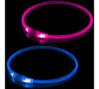 2 PCS LED Dog Collar, USB Rechargeable Flashing Dog Collar for Night Safety, Adjustable, Waterproof, Bright Illuminated Collar for Dogs, One Size Fits All, Blue + Pink