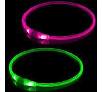 2 PCS LED Dog Collar, USB Rechargeable Flashing Dog Collar for Night Safety, Adjustable, Waterproof, Bright Illuminated Collar for Dogs, One Size Fits All, Green + Pink