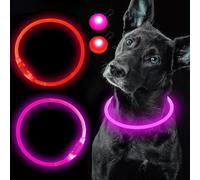 2 PCS LED Dog Collars, USB Rechargeable Flashing Light Up Collar with Luminous Pendant, 27.6in Cuttable Lighting Glowing Pet Collar, Water Resistant Reusable Necklace for Small Medium Large Dogs