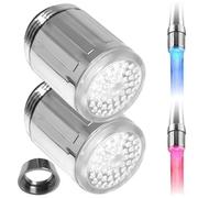 2 Pcs Led Faucet Light with Adapter 3 Colors Strong Water Kitchen Faucets Glowing 1.3x0.1 in Temperature Control Anti-Leak for Bathrooms