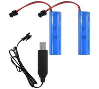 2 Pcs Li-ion Battery 3.7 V 1000MAH 1200MAH, Rechargeable Lithium Batteries with Usb Charger SM-2P Plug Connector, Universal Li-ion Battery 14500 18650 for Remote Control Cars rc Truck (1200MAH)
