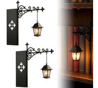 2 Pcs Library Lantern Decorative Bookshelf Lighting,Vintage Hanging LED Bookshelf Lights,Miniature Hanging Reading Nook Literary Decor,Lamp with Bookend-Style Base,Home Library Study，Streetlamp