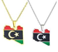 2 Pcs Libya Necklace for Women Men Libya Map Pendant Necklace Hiphop Jewelry Gift Trend Party Gift Fashion Jewelry