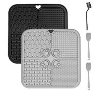 2 Pcs Licky Mats for Dogs Cats Puppy Food Mat, Cat Dog Lick Mats with Suction Cups, Lick Mat for Cats Dogs Pets Slow Feeding Training Bathing Feeder for Food Treats Peanut(20x20cm), with 2 Spreader
